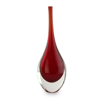 Red Murano Inspired Art Glass Vase