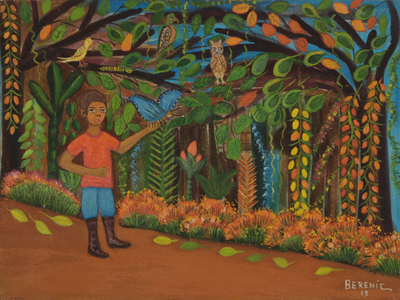 Boy in Brazilian Jungle Signed Fine Art Painting