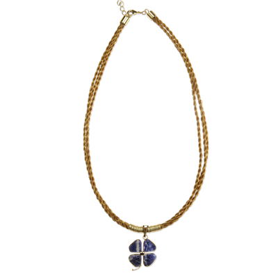 Sodalite Pendant on Braided Golden Grass Necklace