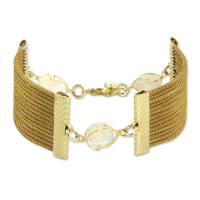 Golden Grass and Quartz Handcrafted Wristband Bracelet