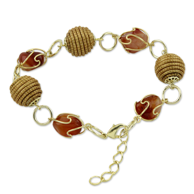 Hand Crafted Golden Grass and Agate Link Bracelet