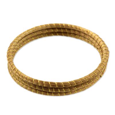 Handcrafted Golden Grass Bangle Bracelets (Set of 3)