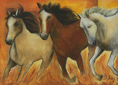 Brazilian Wild Horse Painting in Warm Colors