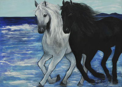Brazilian Horses on Beach Painting Original Artwork