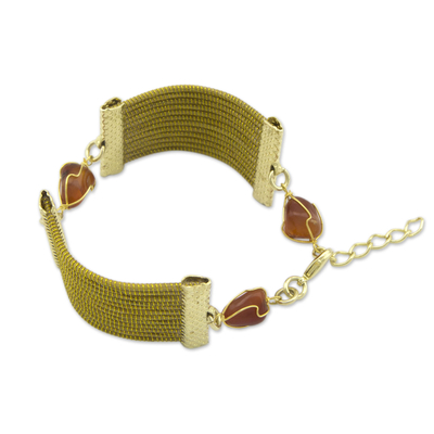 Brazilian Handcrafted Golden Grass and Brown Agate Wristband