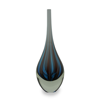 Blue and Red Murano Inspired Handblown Art Glass Vase