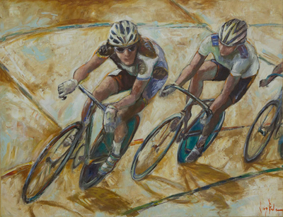 Cycling Competition Painting Signed Brazilian Fine Art