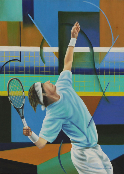 Tennis Player Portrait Painting Signed Brazil Fine Arts