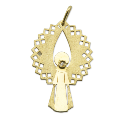 Gold and Diamond Artisan Crafted Angel Pendant from Brazil
