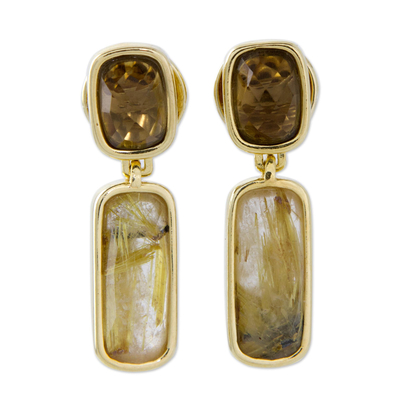 Gold Plated Earrings with Rutile Quartz and Citrine