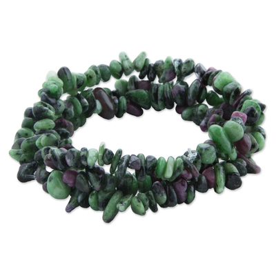 3 Green and Purple Zoisite Beaded Bracelets from Brazil