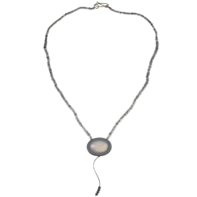 Artisan Crafted Iolite Beaded Necklace with Agate Pendant