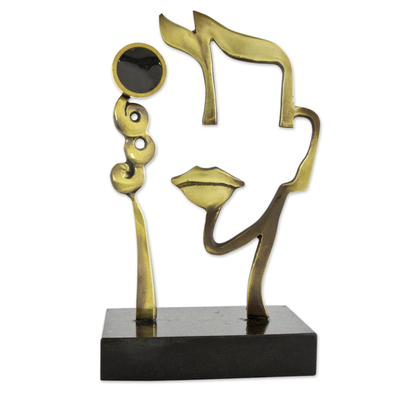Surreal Face in Bronze Sculpture with Round Photo Slot