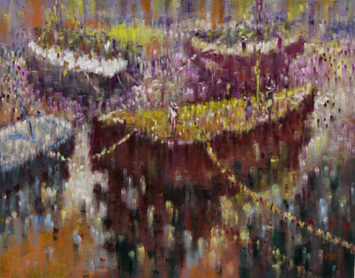 Original Brazilian Expressionist Painting of Boats