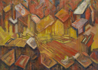 Abstract Brazilian Cityscape Painting in Warm Colors