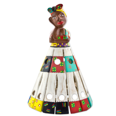 Artisan Crafted Colorful Decorative Wood Doll from Brazil