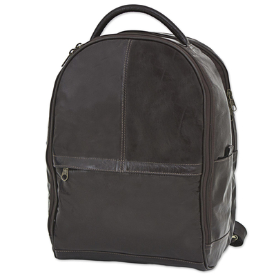 Artisan Crafted Dark Brown Leather Backpack from Brazil