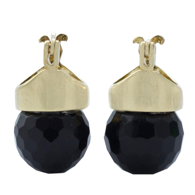Brazilian Black Onyx Drop Earrings Bathed in 18k Gold