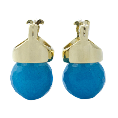 18k Gold Plated Drop Earrings with Blue Agate from Brazil