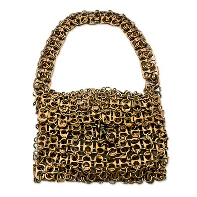 Artisan Crafted Bronze Color Evening Bag with Soda Pop Tops