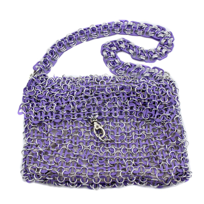 Shimmery Purple Handcrafted Shoulder Bag with Soda Pop Tops