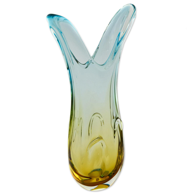 Yellow and Blue Glass Decorative Vase from Brazil