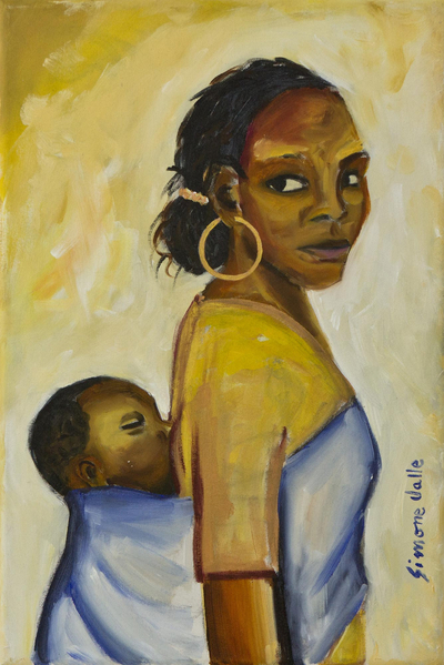 Brazil Original Signed Painting of a Mother and Child