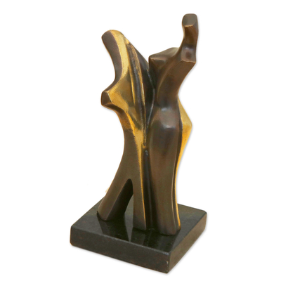 Modern Signed Bronze Sculpture of Lovers from Brazil