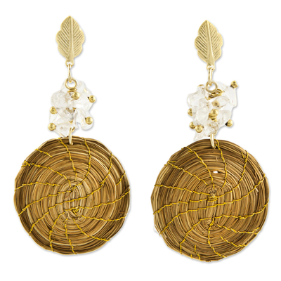 Gold Accent Golden Grass and Quartz Dangle Earrings