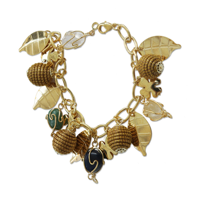Gold Plated Agate and Citrine Charm Bracelet from Brazil
