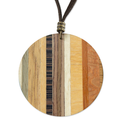 Circular Wood Pendant Necklace from Brazil