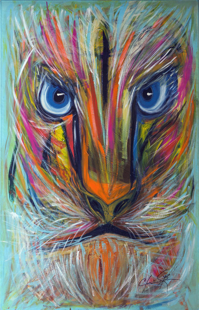 Signed 2016 Expressionist Painting of a Lion from Brazil