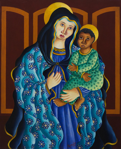 Expressionist Painting of the Virgin Mary with Baby Jesus