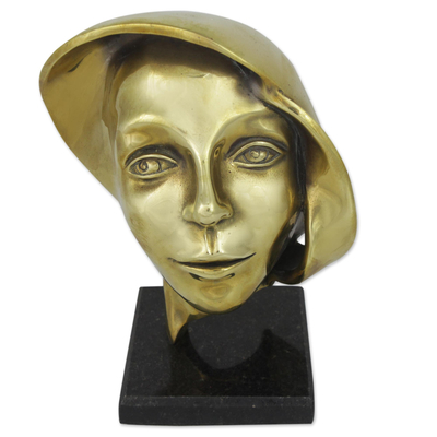 Signed Bronze Abstract Face Sculpture from Brazil