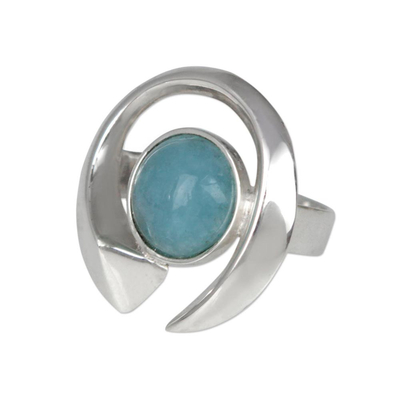 Aquamarine and Silver Modern Cocktail Ring from Brazil