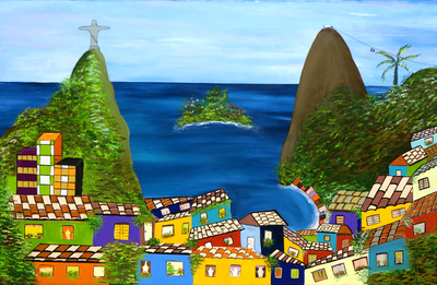 Signed Naif Painting of Rio de Janeiro from Brazil