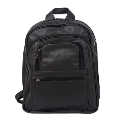 Handcrafted Leather Backpack in Black from Brazil