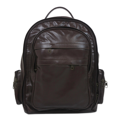 Handcrafted Leather Backpack in Chocolate from Brazil