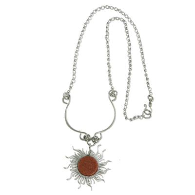 Handcrafted Sunstone Sun-Themed Pendant Necklace from Brazil