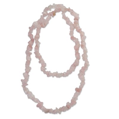 Natural Pink Rose Quartz Beaded Necklace from Brazil