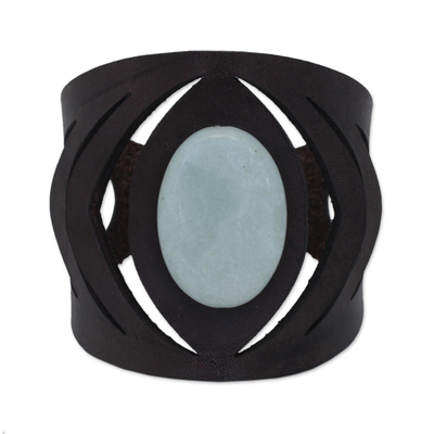 Amazonite and Leather Wristband Bracelet from Brazil