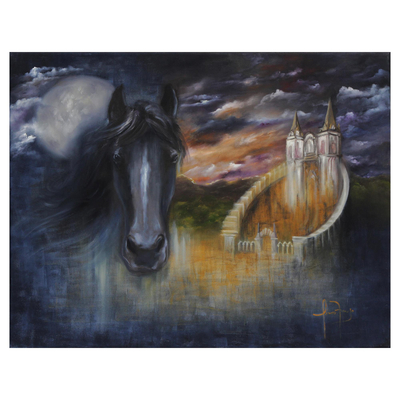Signed Surrealist Painting of a Horse from Brazil