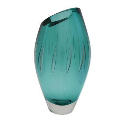 Brazilian Artisan Made Green Murano Inspired Art Glass Vase