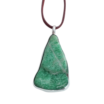 Amazonite Pendant Necklace with Long Leather Cord