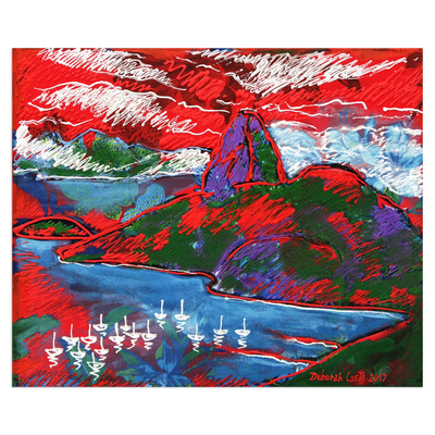 Expressionist Painting of Sugarloaf Hill in Red from Brazil