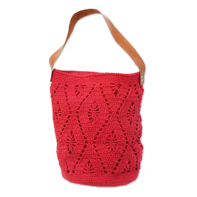 Crocheted Cotton Bucket Bag in Crimson from Brazil