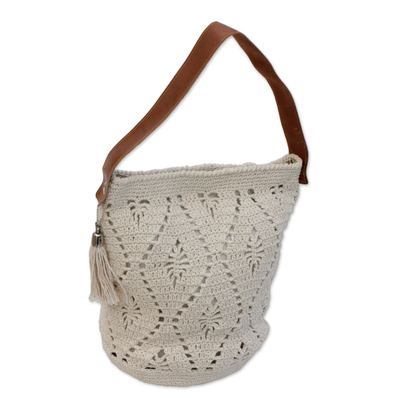 Crocheted Cotton Bucket Bag in Ivory from Brazil