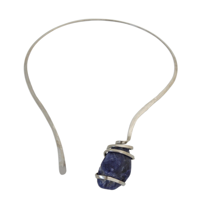 Blue Sodalite and Stainless Steel Collar Necklace