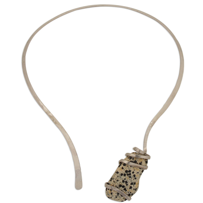 Dalmatian Jasper and Stainless Steel Collar Necklace