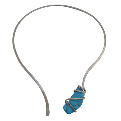 Blue Howlite and Stainless Steel Collar Necklace